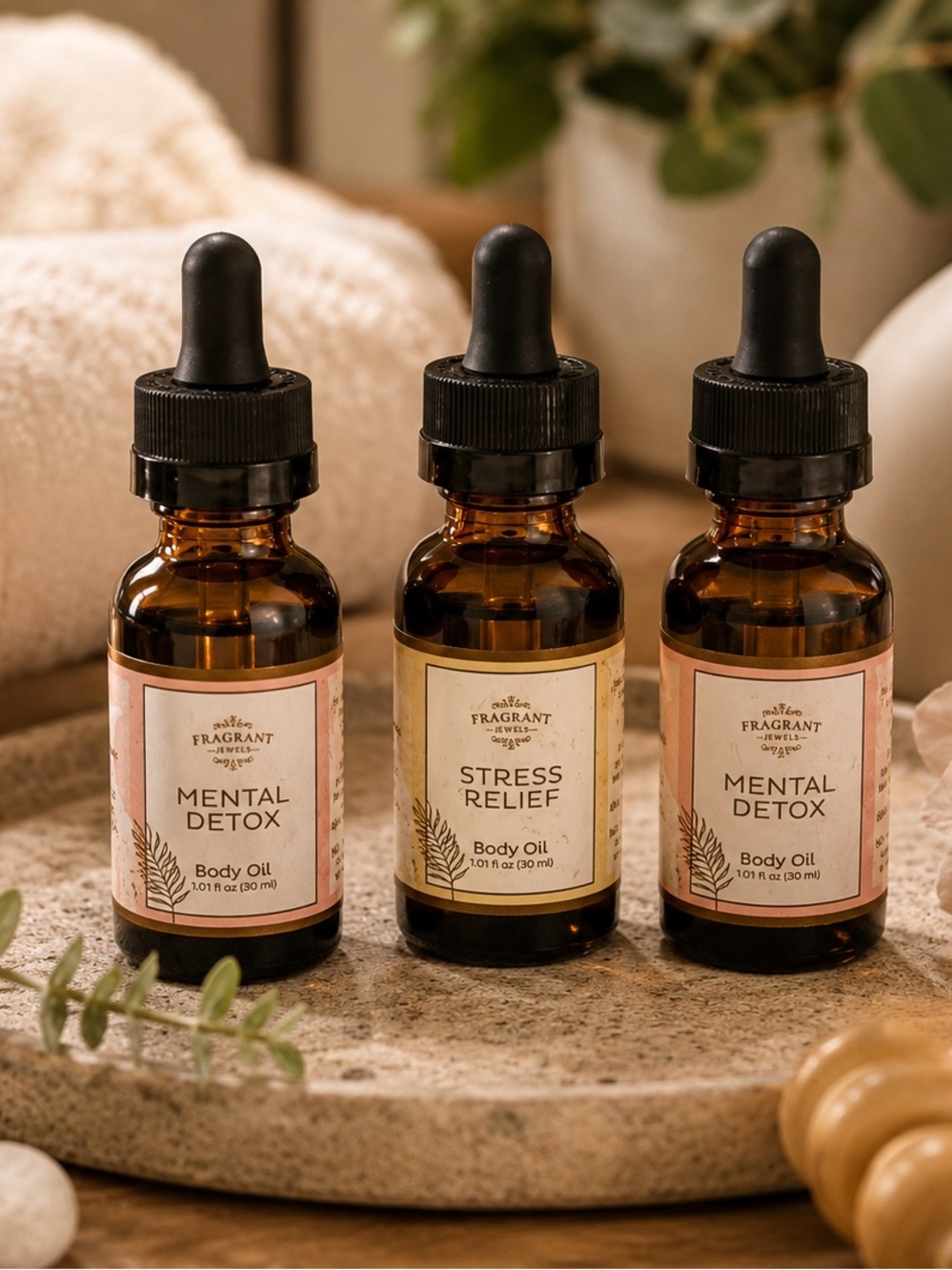 Fragrant Jewels Body Oil Set Mental Detox Stress Relief 1oz Trio